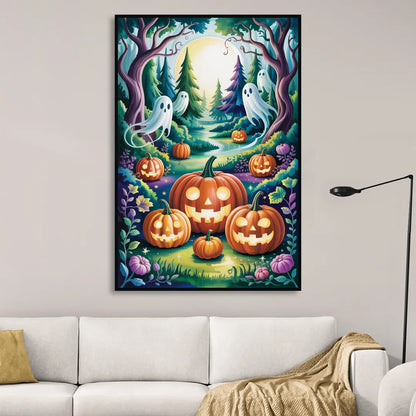 Mystical Elegance Forest Halloween Sitting Room - Black Canvas Wall Art