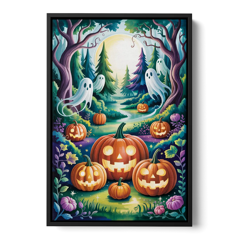 Mystical Elegance Forest Halloween Front - Black Canvas Wall Art