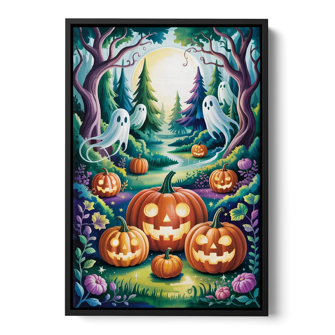 Mystical Elegance Forest Halloween - Black Frame Canvas