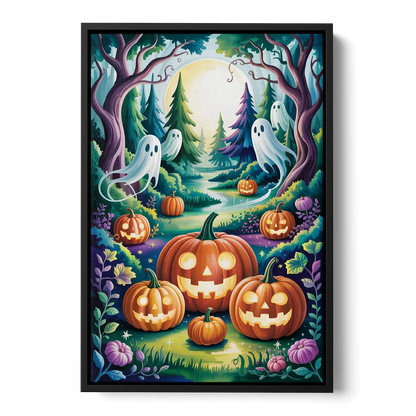 Mystical Elegance Forest Halloween - Black Frame Canvas