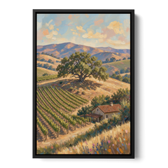 Napa Valley Painting With Lone Oak - Black Framed Canvas Wall Art - Front