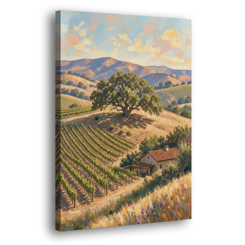 Napa Valley Painting With Lone Oak - Canvas Wall Art - Side