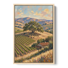 Napa Valley Painting With Lone Oak - Oak Framed Canvas Wall Art - Front