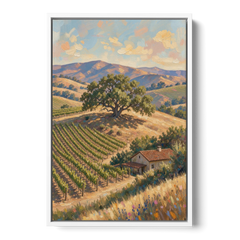 Napa Valley Painting With Lone Oak - White Framed Canvas Wall Art - Front