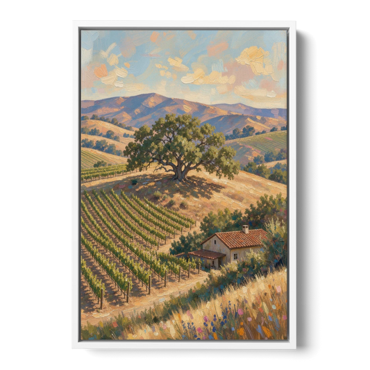 Napa Valley Painting With Lone Oak - White Framed Canvas Wall Art - Front
