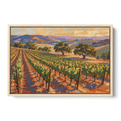 Napa Valley Wall Art of Golden Vines and Oaks - Oak Framed Canvas Wall Art - Front