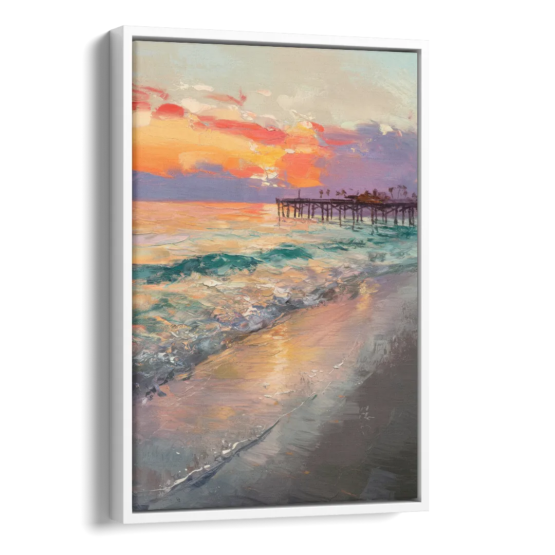 Naples Beach Sunset Side - White Canvas Wall Art