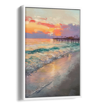 Naples Beach Sunset Side - White Canvas Wall Art