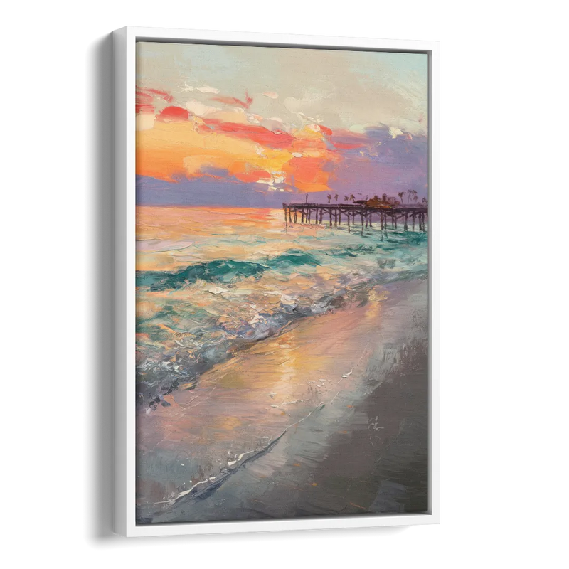 Naples Beach Sunset Side - White Canvas Wall Art
