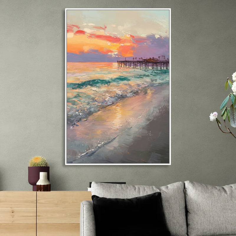 Naples Beach Sunset Living Room - White Canvas Wall Art