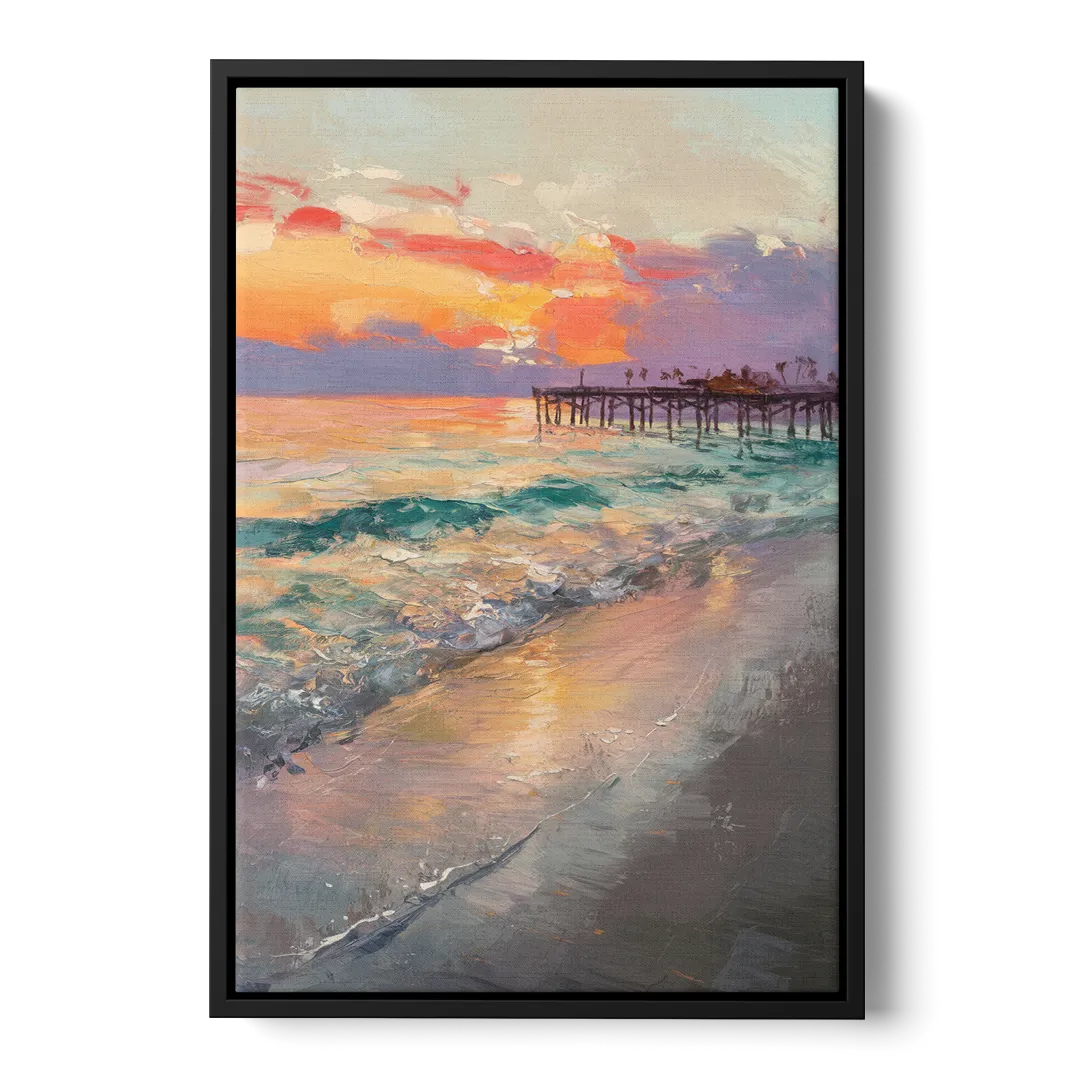 Naples Beach Sunset Front - Black Canvas Wall Art
