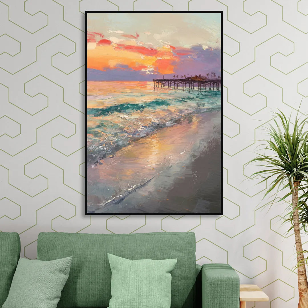 Naples Beach Sunset Living Room - Black Canvas Wall Art