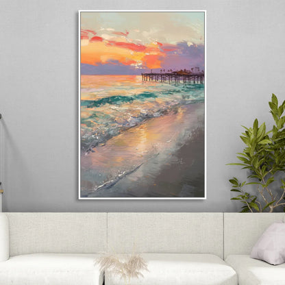 Naples Beach Sunset Sitting Room - White Canvas Wall Art