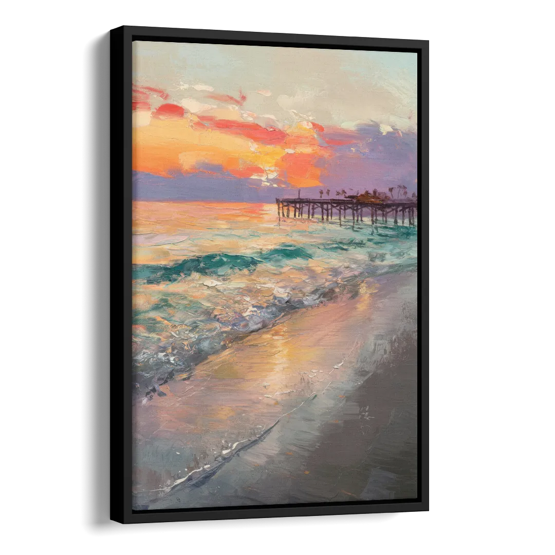 Naples Beach Sunset Side - Black Canvas Wall Art
