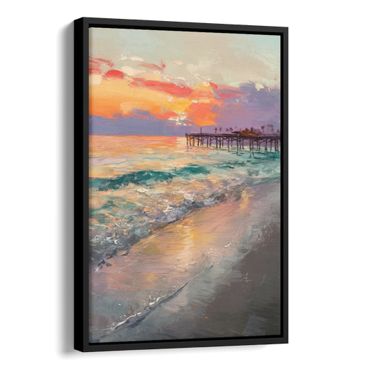 Naples Beach Sunset Side - Black Canvas Wall Art