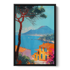 Naples Painting with a Stone Pine - Black Framed Canvas Wall Art - Front