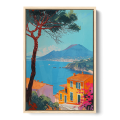 Naples Painting with a Stone Pine - Oak Framed Canvas Wall Art - Front