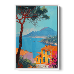 Naples Painting with a Stone Pine - White Framed Canvas Wall Art - Front