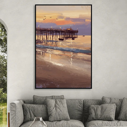 Naples Pier at Twilight Living Room - Black Canvas Wall Art