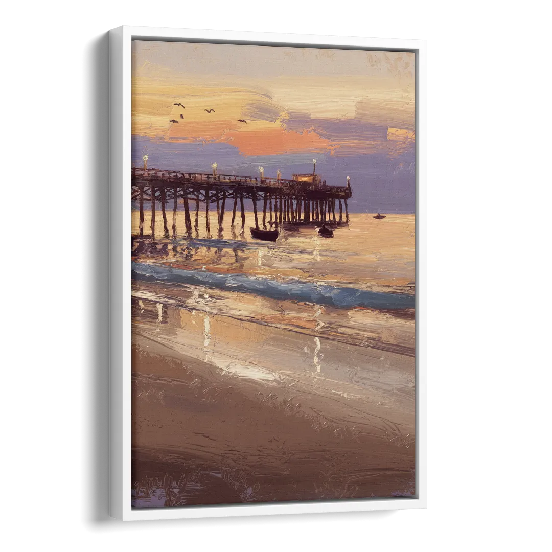 Naples Pier at Twilight Side - White Canvas Wall Art