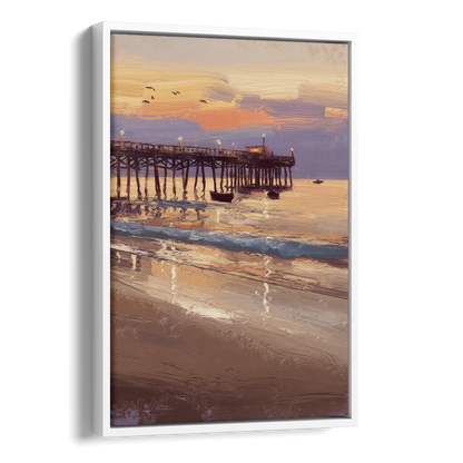 Naples Pier at Twilight Side - White Canvas Wall Art