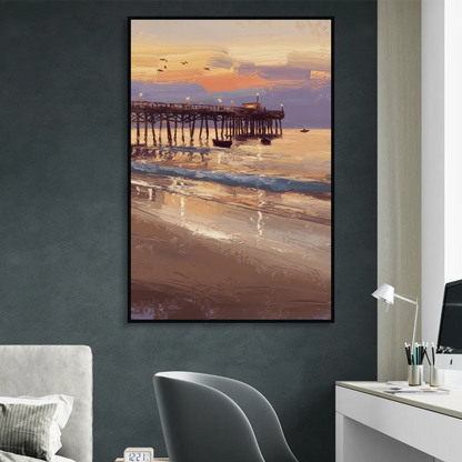 Naples Pier at Twilight Sitting Room - Black Canvas Wall Art