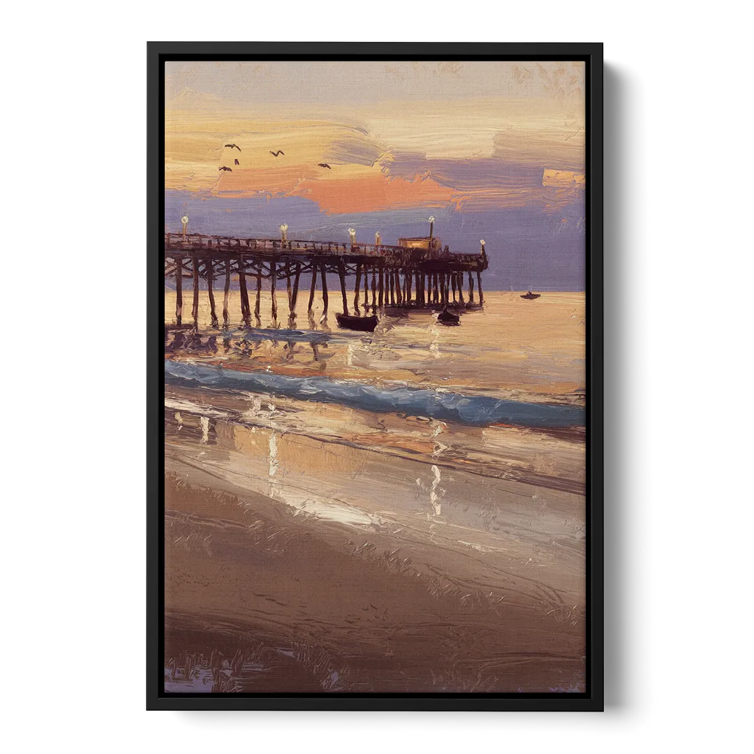 Naples Pier at Twilight Front - Black Canvas Wall Art