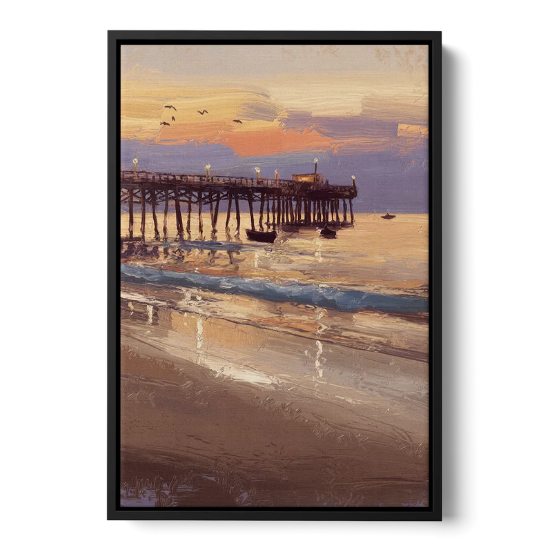 Naples Pier at Twilight Front - Black Canvas Wall Art