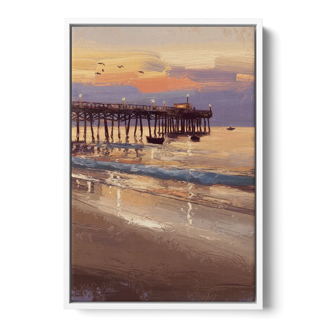 Naples Pier at Twilight Front - White Canvas Wall Art