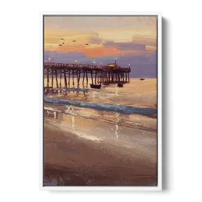 Naples Pier at Twilight Front - White Canvas Wall Art