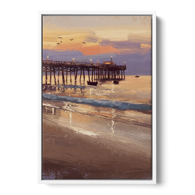 Naples Pier at Twilight Front - White Canvas Wall Art