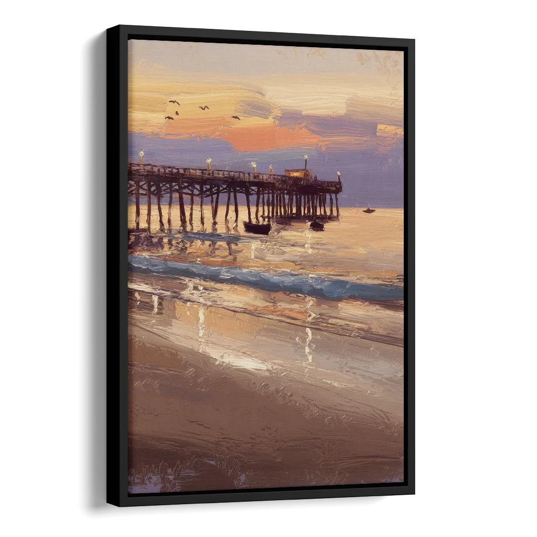 Naples Pier at Twilight Side - Black Canvas Wall Art