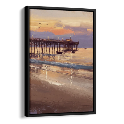 Naples Pier at Twilight Side - Black Canvas Wall Art