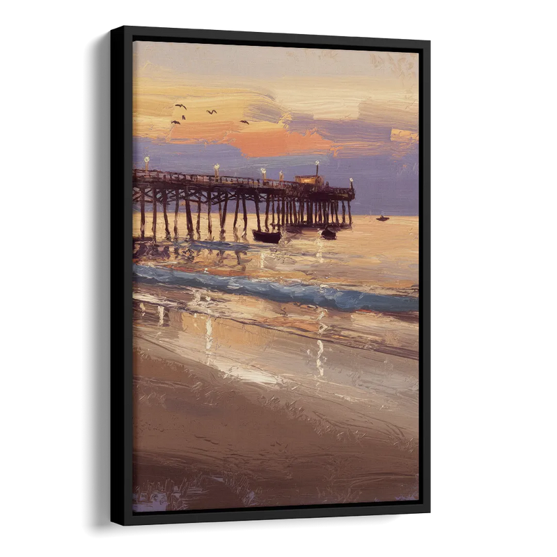 Naples Pier at Twilight Side - Black Canvas Wall Art