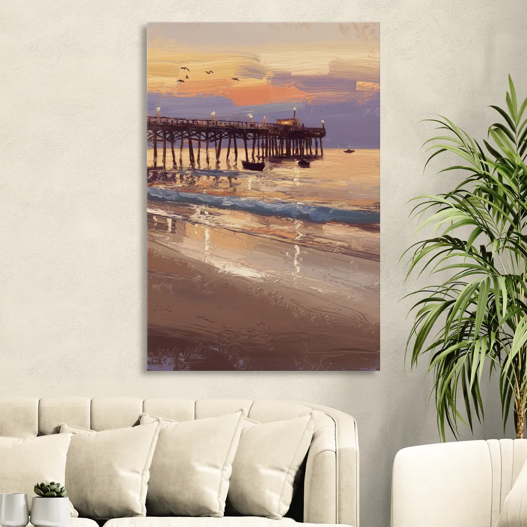 Naples Pier at Twilight Living Room - Canvas Wall Art