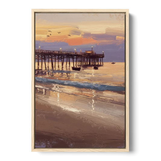 Naples Pier at Twilight - Oak Framed Canvas Wall Art - Front