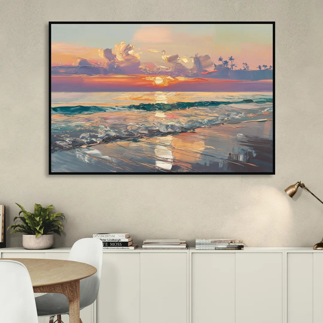 Naples Sunset Over The Gulf Sitting Room - Black Canvas Wall Art