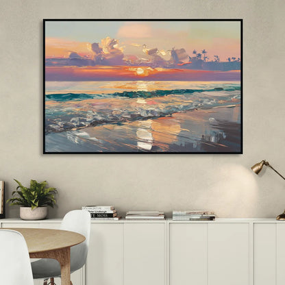 Naples Sunset Over The Gulf Sitting Room - Black Canvas Wall Art