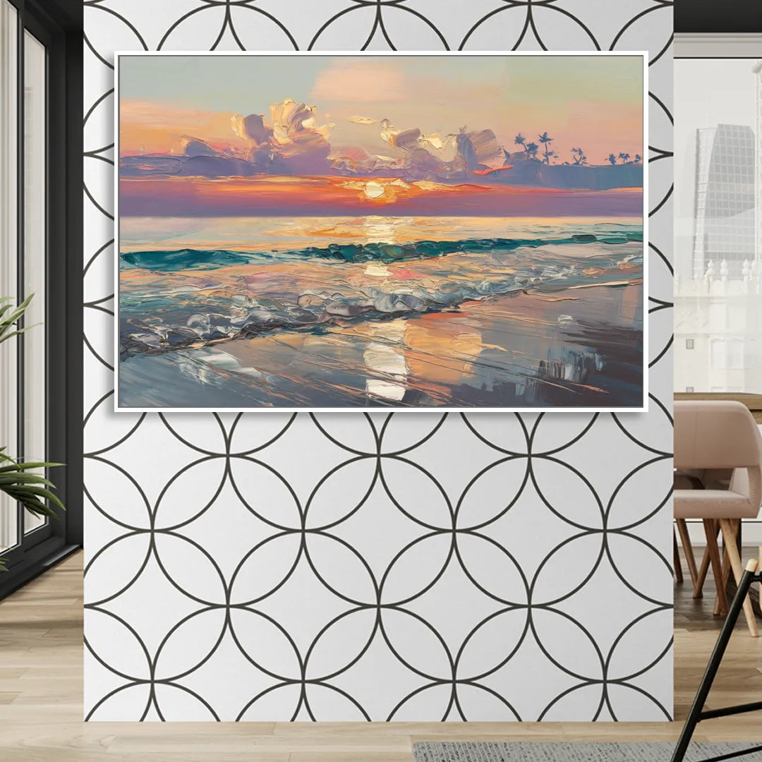 Naples Sunset Over The Gulf Living Room - White Canvas Wall Art