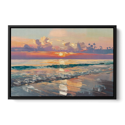 Naples Sunset Over The Gulf Front - Black Canvas Wall Art