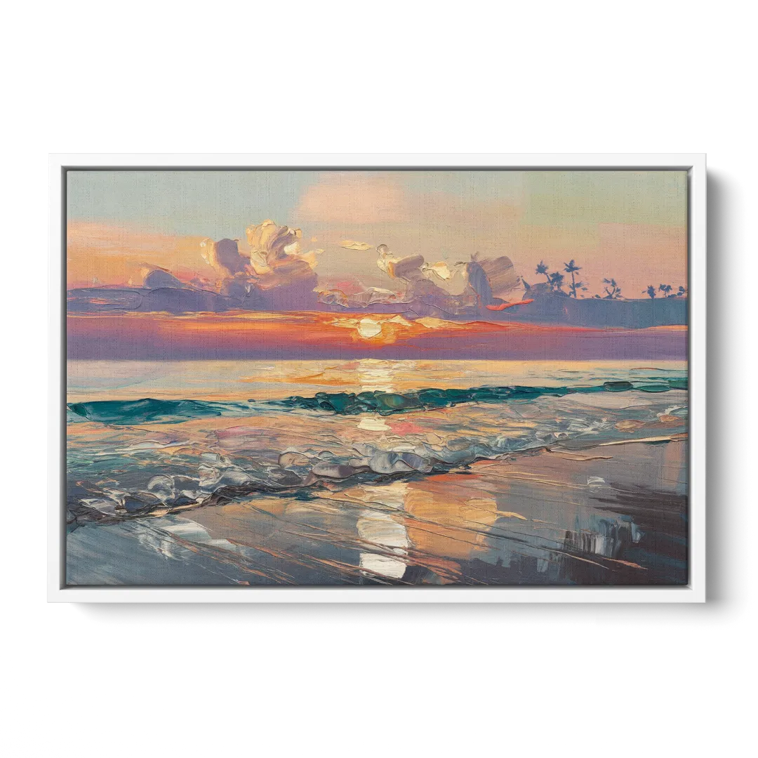 Naples Sunset Over The Gulf Front - White Canvas Wall Art