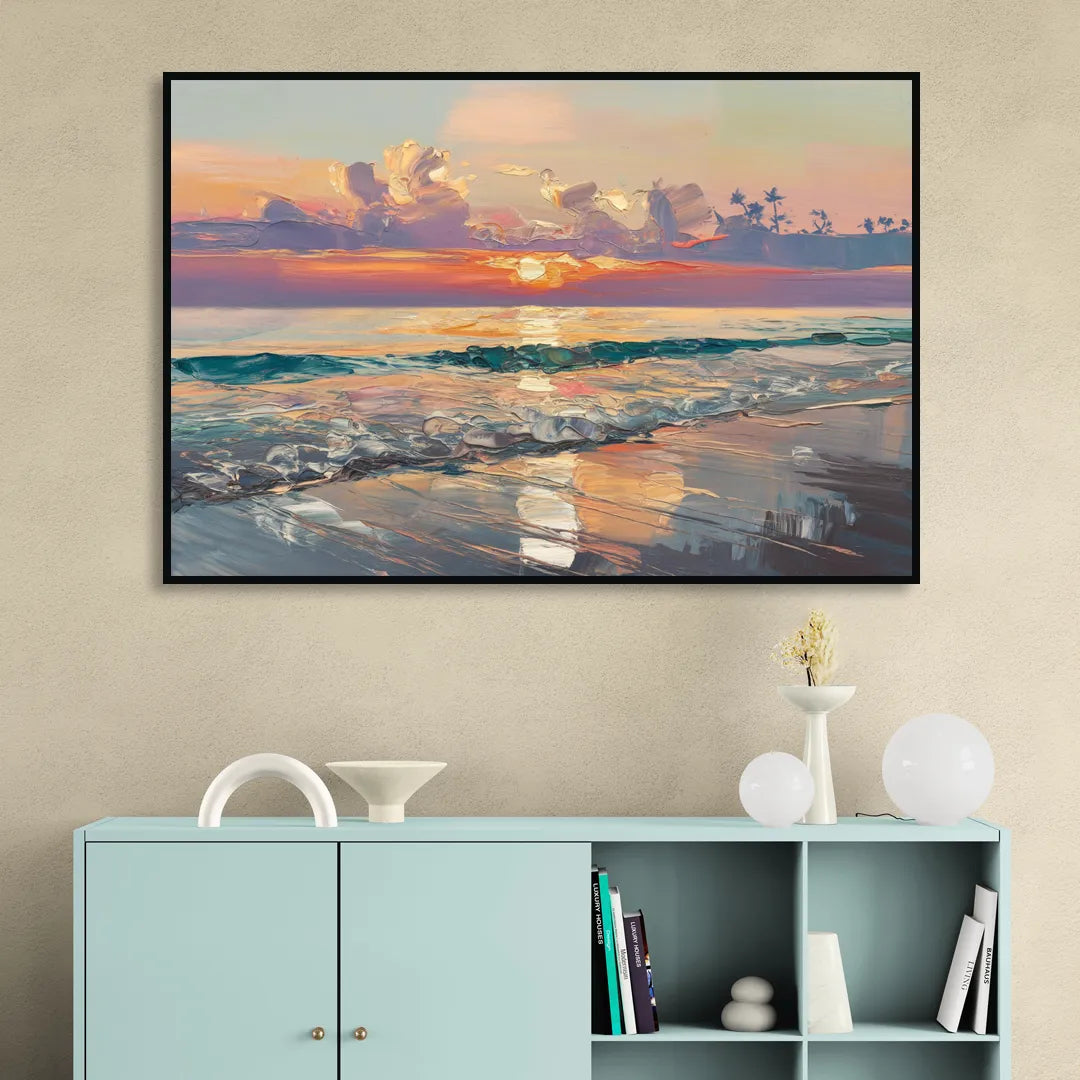 Naples Sunset Over The Gulf Living Room - Black Canvas Wall Art