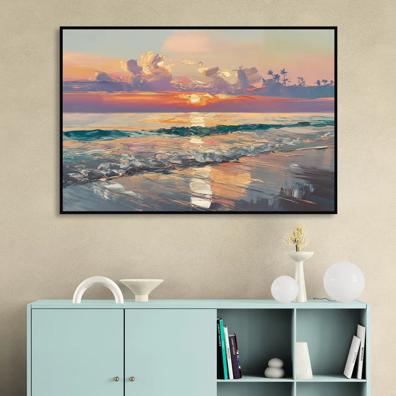 Naples Sunset Over The Gulf Living Room - Black Canvas Wall Art