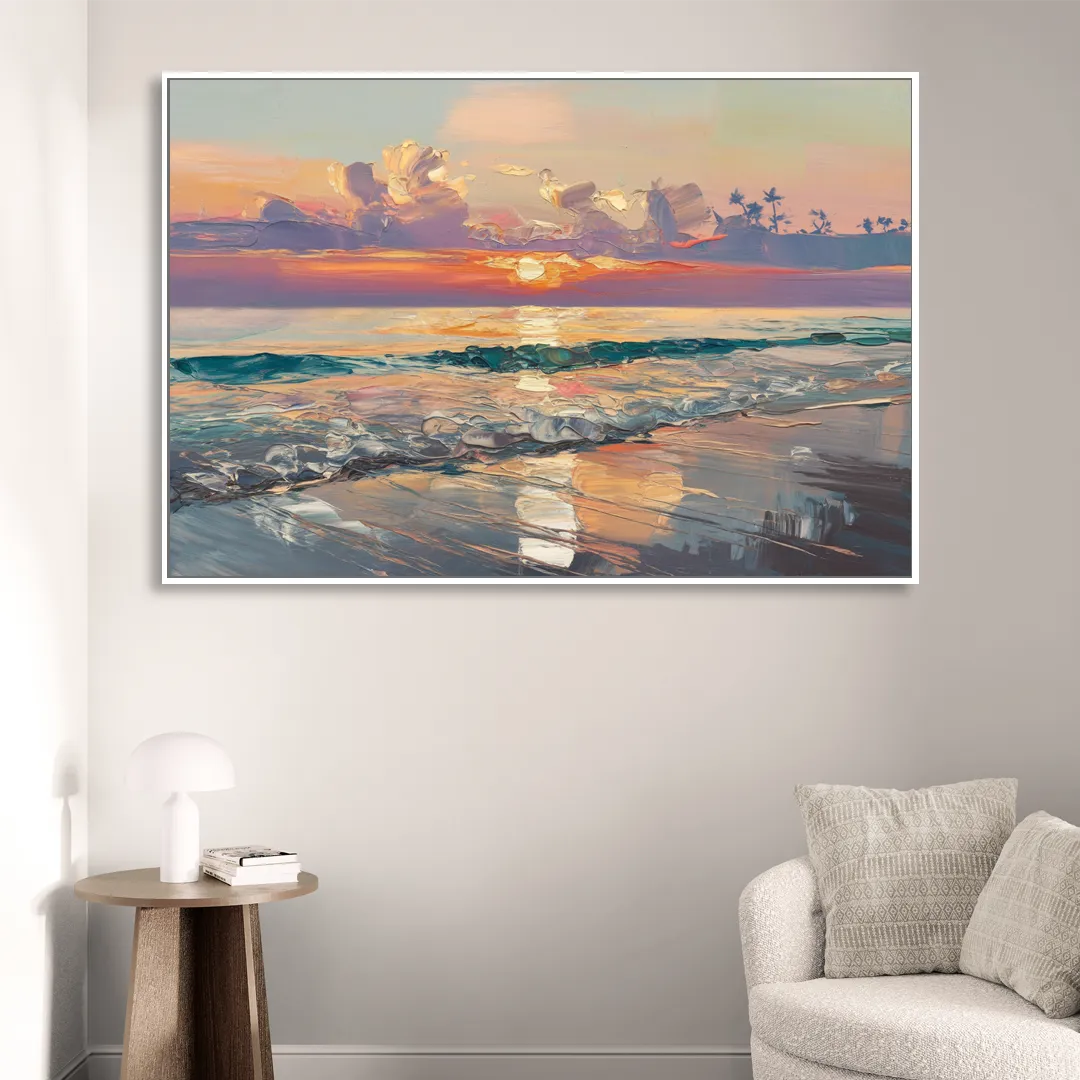 Naples Sunset Over The Gulf Sitting Room - White Canvas Wall Art