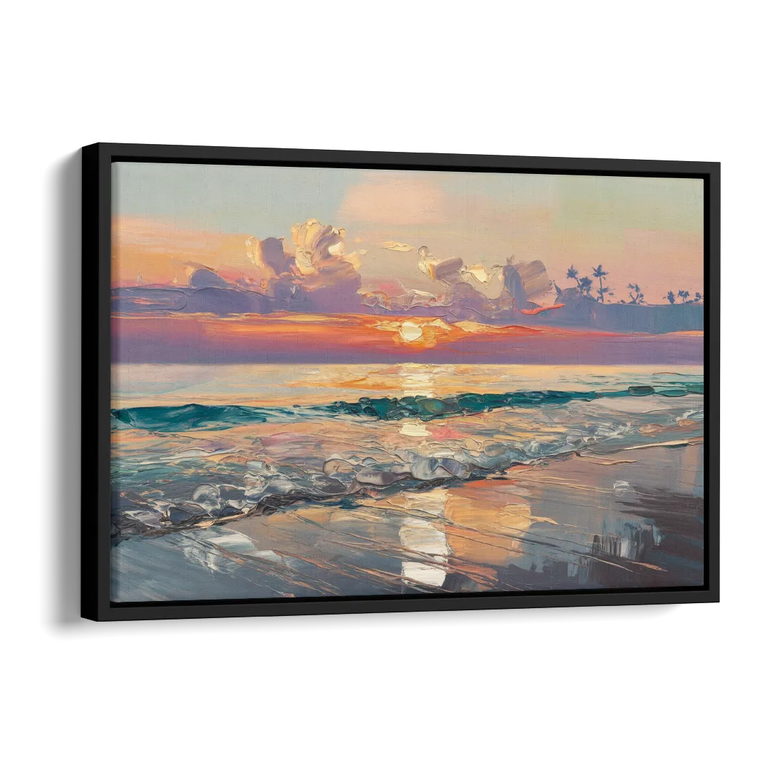 Naples Sunset Over The Gulf Side - Black Canvas Wall Art