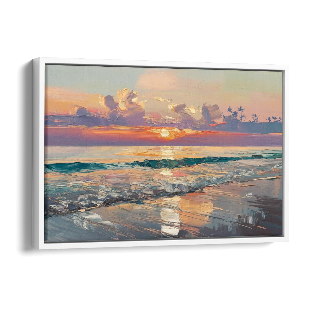 Naples Sunset Over The Gulf Side - White Canvas Wall Art
