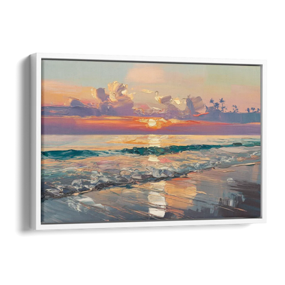 Naples Sunset Over The Gulf Side - White Canvas Wall Art