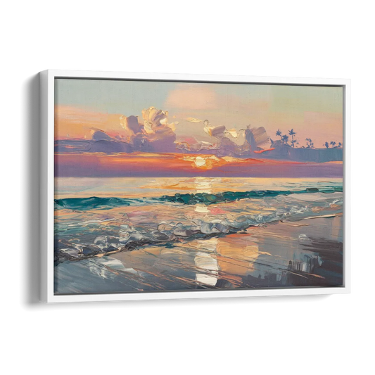 Naples Sunset Over The Gulf Side - White Canvas Wall Art