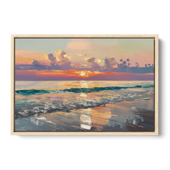 Naples Sunset Over The Gulf - Oak Framed Canvas Wall Art - Front