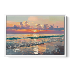 Naples Sunset Over The Gulf - White Framed Canvas Wall Art - Front